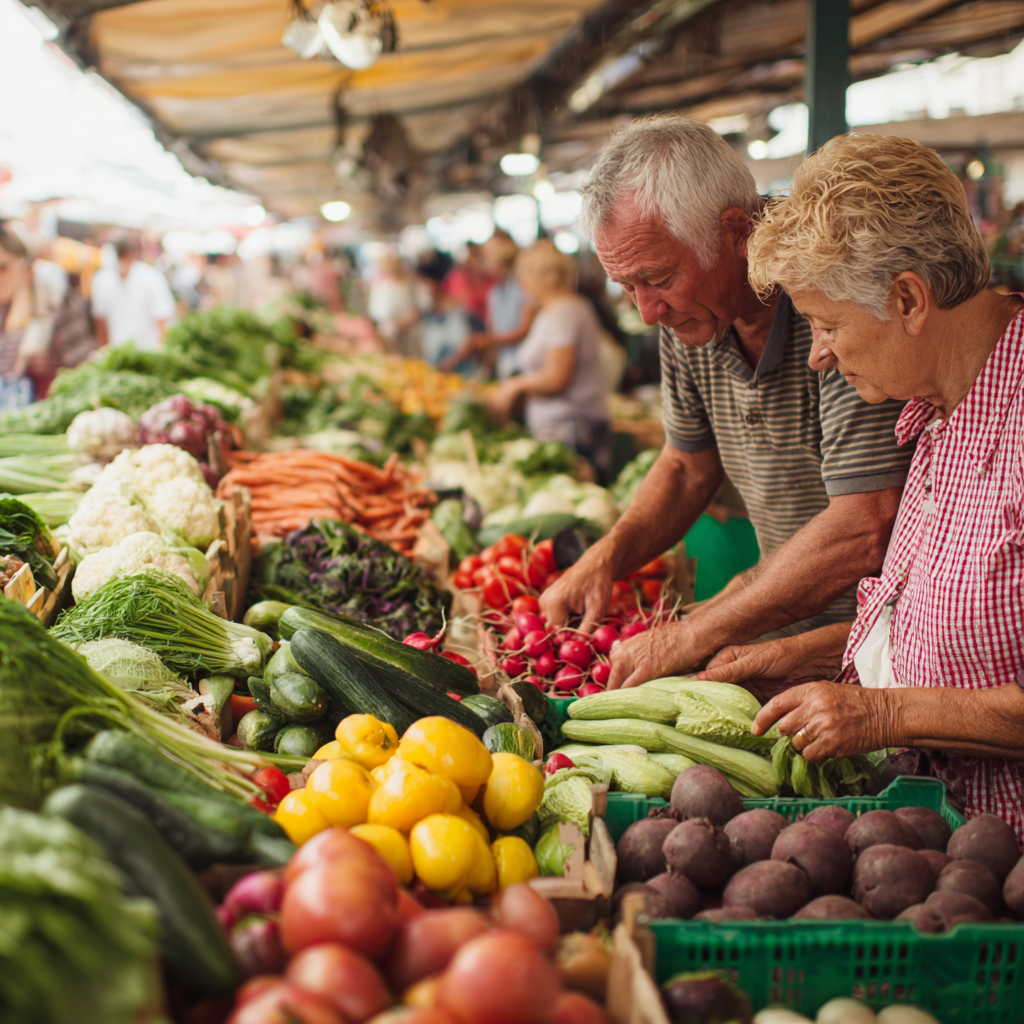 Polish urban professionals enjoying fresh, local ingredients and healthy meals in a bustling city environment